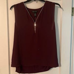 INC Sleeveless Burgundy Zipper Front Tank